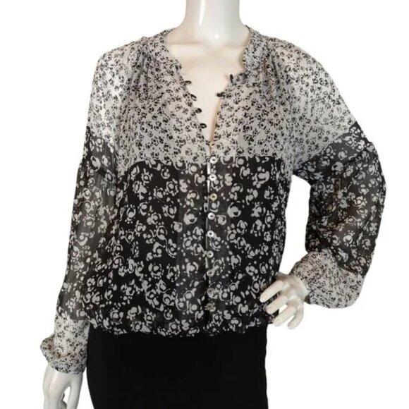 *Joie Black White Floral Chiffon Light Weight Peasant Top Puff Sleeves Blouse - Picture 8 of 8